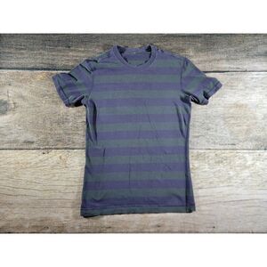 Luluemon Stretch Purple Grey Striped Workout Short Sleeve Shirt